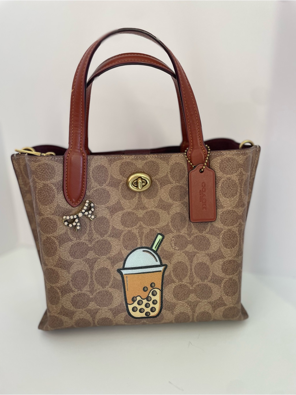 Coach Willow Tote 24 In Signature Canvas With Customized Bubble Tea Motif